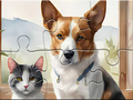 Spēle Jigsaw Puzzle: Oil Painting Dog And Cat